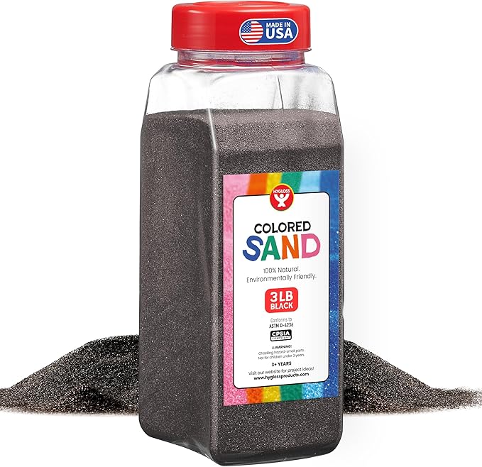 Hygloss Colored Sand for Crafts – 3 lb Bottle, Black – Vibrant Colorful Fine Sensory Play Sand Art Kits for Kids – Classroom Activities for Children 3 4 5 6 7 8 9 10 11 12 – Safe for Ages 3+ - Bloomnest