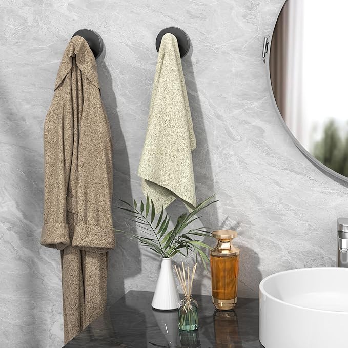 Shower Suction Cup Hooks, Heavy Duty Bathroom Wall Hooks for Towels, Robes, Loofahs, Removable Metal Hook for Tile Glass Mirror, No Drill(4 Pack, Black) - Bloomnest