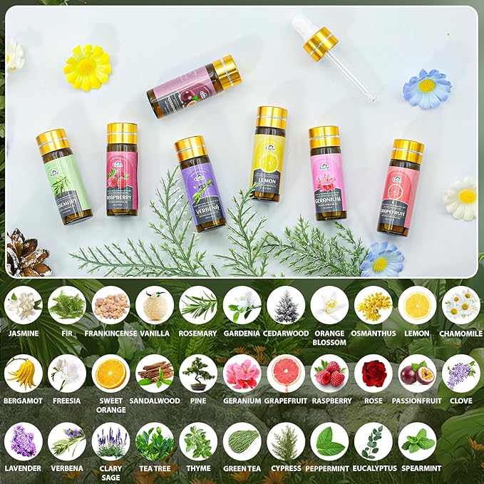 Essential Oil Set, 32 Pcs Fragrance Aromatherapy Oils for Skin, Diffusers, Home Care, Humidifier Laundry, Candle Making - Tea Tree, Sandalwood, Lavender, Vanilla, Eucalyptus and More(5mL) - Bloomnest