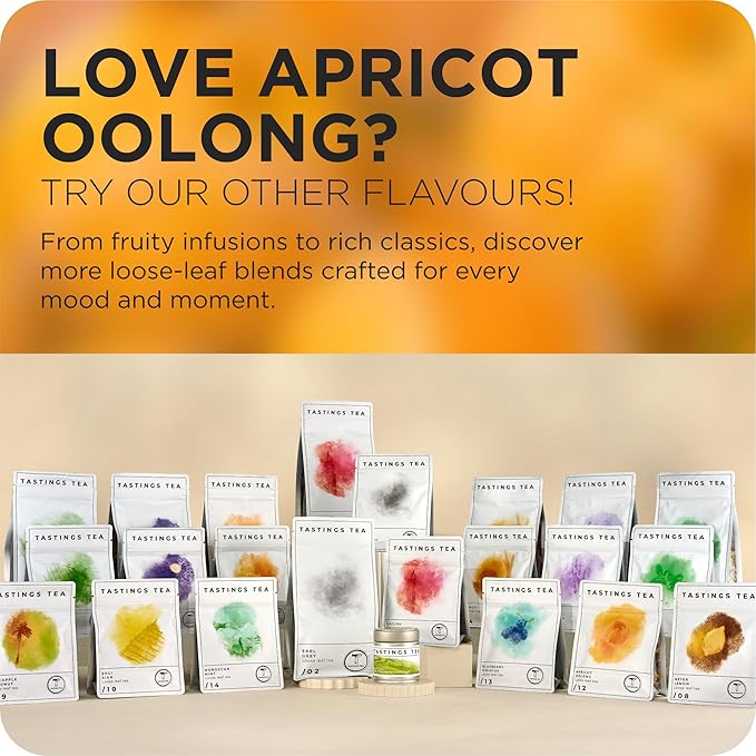 Tastings Tea Apricot Oolong Loose Leaf, 2.55 oz | Smooth & Juicy Blend from Fujian Province China | Medium Caffeine | Naturally Sweet & Elevating | Small Batch & Sustainably Sourced | Resealable Pouch - Bloomnest
