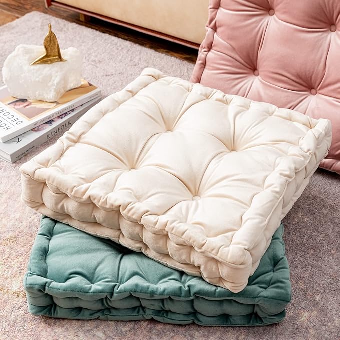 Square Floor Cushion, 15" Soft Velvet Floor Seating Pillow Cushion with Handle Thicken Decorative Floor Pillow Cushion for Yoga Living Room Balcony Outdoor Bedroom Tatami, Brown - Bloomnest
