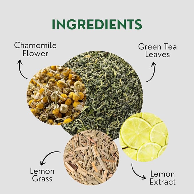 Tea Leaf & Co. Chamomile Green Tea Bags (50 Count), Lemon Extract & Lemongrass Green Tea, Caffeinated, Real & Natural, Blended with Fresh Herbs & Spices, Gluten Free - Bloomnest