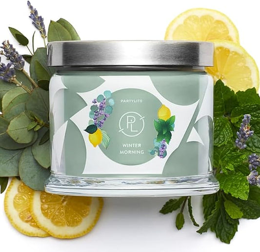 PartyLite 3-Wick Jar Candle, Highly Fragranced Clean Burning Glass Candle, 25-45 Hours Burn Time (Winter Morning) - Bloomnest