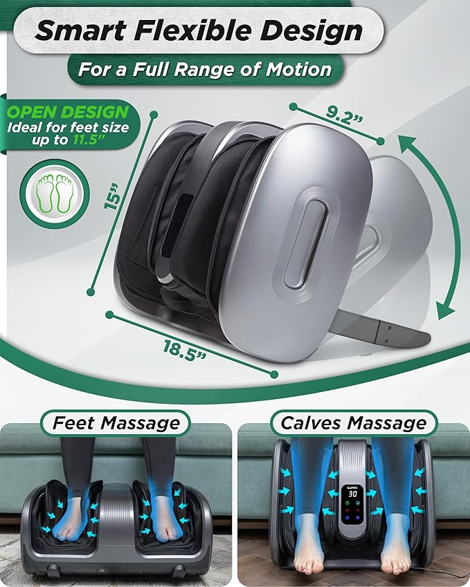 Lunix LX20 Foot Massager for Pain Relief and Circulation, Foot and Calf Shiatsu Massager for Plantar Fasciitis and Neuropathy with Heat, Ankle Therapy Device - Bloomnest
