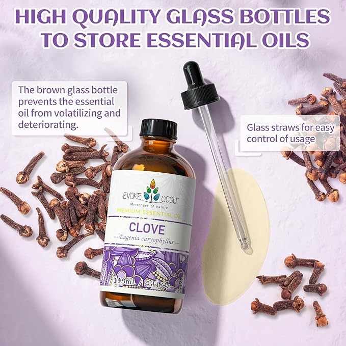 EVOKE OCCU Clove Oil for Teeth and Gums - Oral Care, Toothache Relief & Fresh Breath - DIY Mouthwash - 4 Fl Oz - Bloomnest