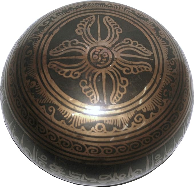 5133 SB 'B' Note Crown Chakra Antique Tibetan Auspicious Symbol Bowl Set ~ Nepal - Bloomnest
