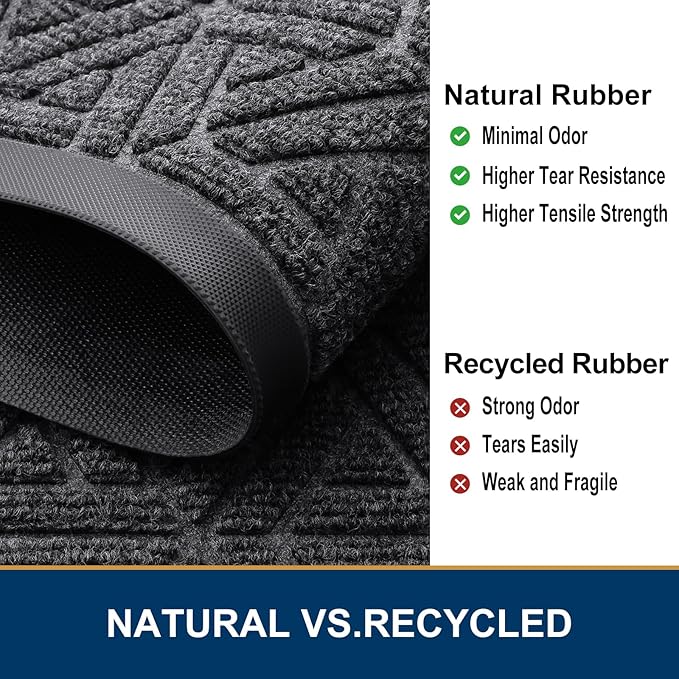 Smiry Front Door Mat Outside Entrance, Heavy Duty Sturdy Natural Rubber Doormat, Trap Dirt and Moisture, Easy Clean Low Profile Mats for Indoor Outdoor Entry, Grid Geometric (71x47, Grey) - Bloomnest