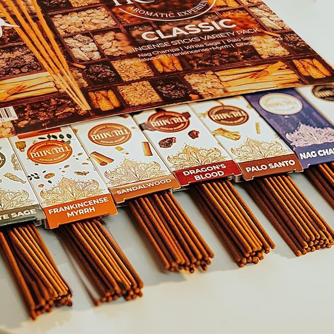 Classic Incense Sticks - Total 120 Insence-Sticks (20 Insense x 6 Inscents) - Inciensos Aromaticos Para La Casa Incents with Nag Champa Sage Palo Santo Frankincense Sandalwood Inscents-Sticks + Holder - Bloomnest