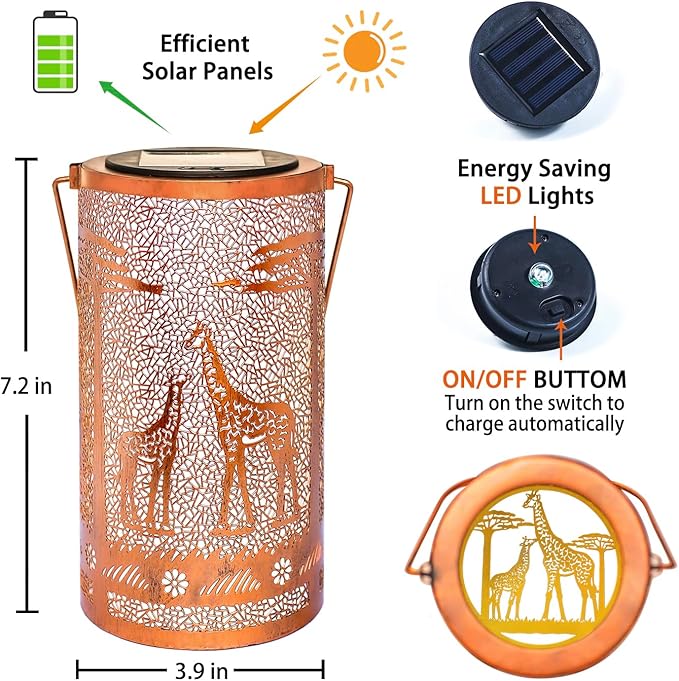 2 Pack Giraffe Solar Lanterns Outdoor Waterproof Hanging Solar Lights Giraffe Gifts for Women Men Metal Decorative LED Giraffe Lanterns for Garden Decor,Yard,Patio,Lawn,Tabletop,Pathway,Landscape - Bloomnest