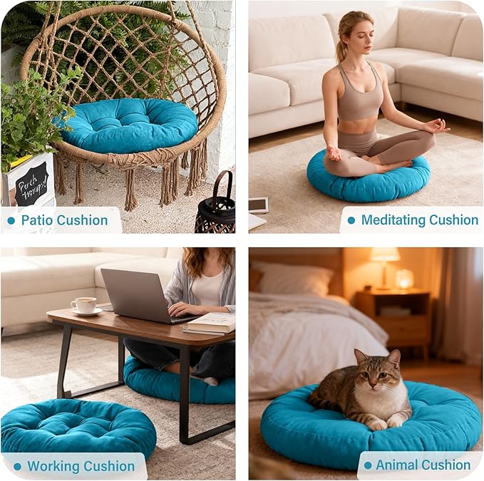 Tiita Floor Pillow Blue Cushion Round Seat Cushion Outdoor Floor Pad Meditation Cushion for Yoga Living Room Sofa Balcony, 22x22 Inch (Blue)