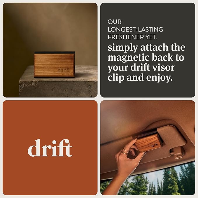 Drift Car Air Freshener - The Original Wood Air Freshener - Car Odor Eliminator - Long Lasting Scent - Auto Accessories - Metal Clip - Essential Oils - Clean Ingredients - Open Air Scent Starter Kit - Bloomnest