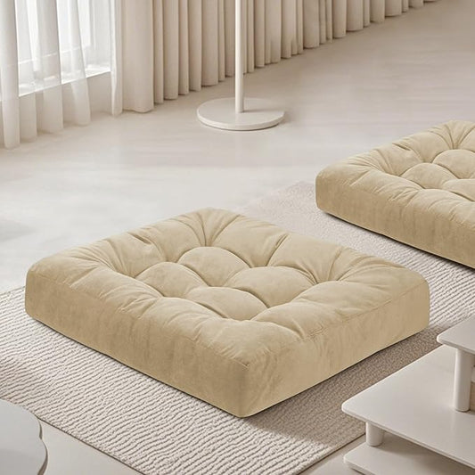 Meditation Floor Pillow 22×22 Inch 2 Pack Large Floor Cushions for Adults Square Tufted Corduroy Floor Pillows for Yoga Living Tatami Room Beige - Bloomnest