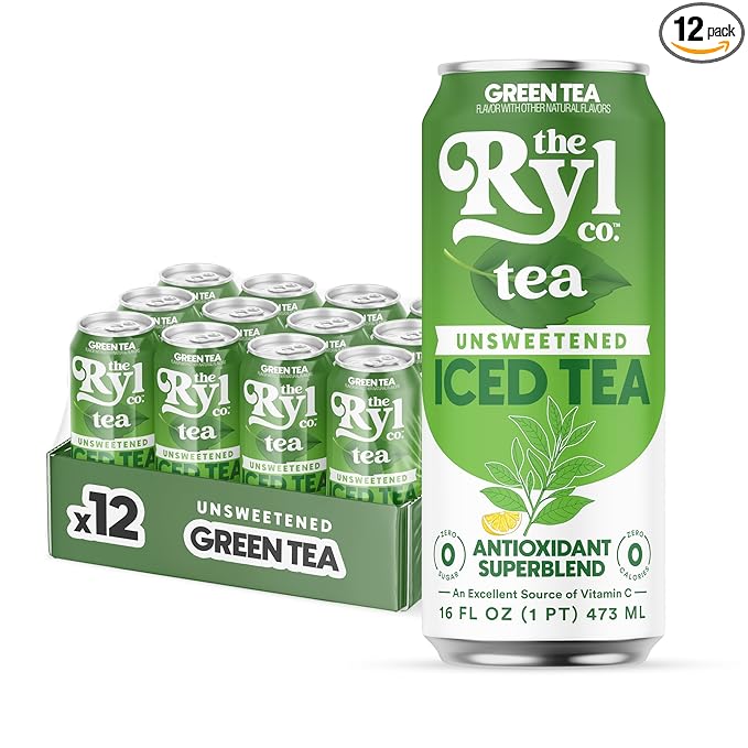 Ryl Iced Tea, Unsweetened Green Tea, Antioxidant Superblend, Zero Sugar, Zero Carb, Zero Calorie Iced Tea, 16.0 Fl Oz (12-Pack) - Bloomnest