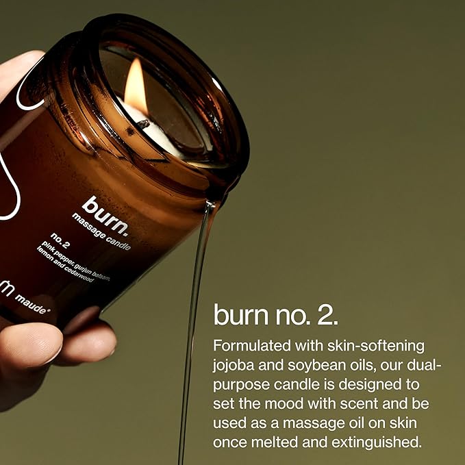 Maude Burn No. 2 - Jojoba Oil Massage Candle with Hydrating, Skin-Softening Soybean Oil - Massage Oil Candle with Notes of Lemon, Cedarwood + Pink Pepper - Home + Self Care Gifts for Women & Men(4 oz) - Bloomnest
