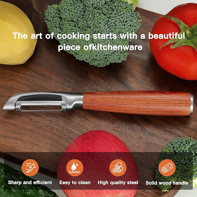 KULUNER，Premium High-End Rosewood Handle and 304 Stainless Steel Serrated Blade - An Ultra-Sharp Rotating Peeler for Potatoes, Fruits, and Vegetables, Ergonomically Designed for Easy Peeling. - Bloomnest