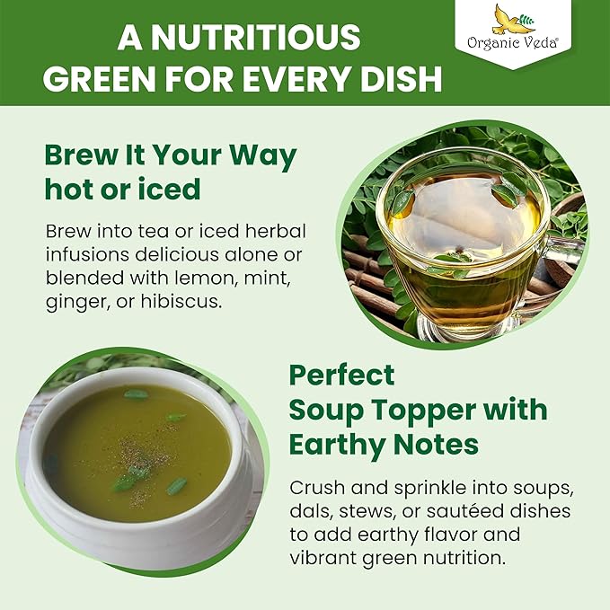 Organic Veda Moringa Tea Leaves - 100% Organic Dried Leaves - Moringa Oleifera Loose Leaf for Herbal Tea - Antioxidants Rich, Naturally Boosts Energy, Supports Digestion & Immune System - 7oz - Bloomnest
