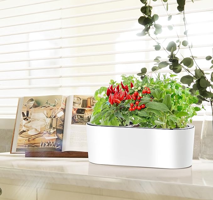 SAROSORA 16" Oval Self Watering Planter with Water Level Indicators for Plants & Flower Home Garden Outdoor Indoor Succulent | Herb pots | Window Box (1, Oval, White) - Bloomnest