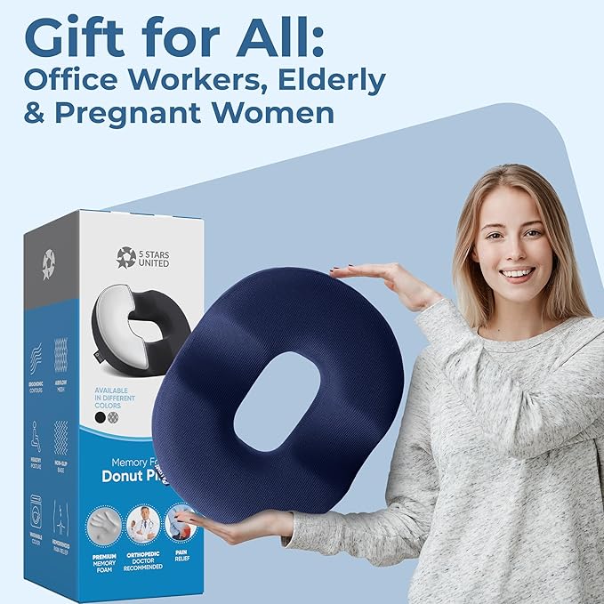 5 STARS UNITED Donut Pillow Hemorrhoid Tailbone Cushion – Large Cushion for Pain Relief – Coccyx, Prostate, Sciatica, Pelvic Floor, Pressure Sores, Pregnancy, Postpartum Recovery, Blue - Bloomnest