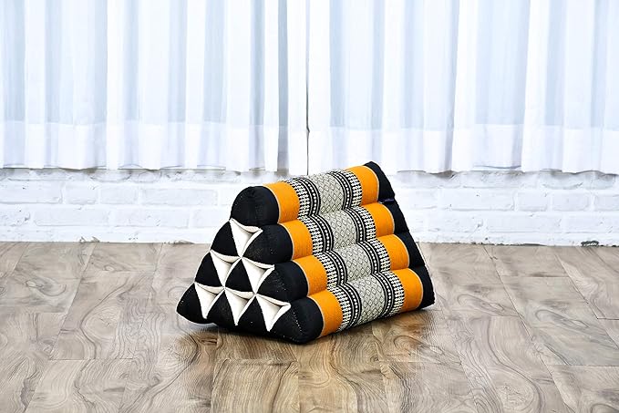 Leewadee Triangle Cushion – Comfortable Backrest for TV or Reading, Incline Pillow for Relaxing Made of Kapok, 20 x 13 x 13 inches, Black Orange - Bloomnest