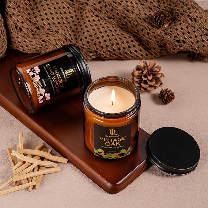 Scented Candle Set, Men Candle Set, Candles for Home Scented Gifts, 4Pack 28oz Soy Candles, Scents of Lemon Eucalyptus/Moroccan Amber/Magnolia & Sandalwood/Vintage Oak - Bloomnest