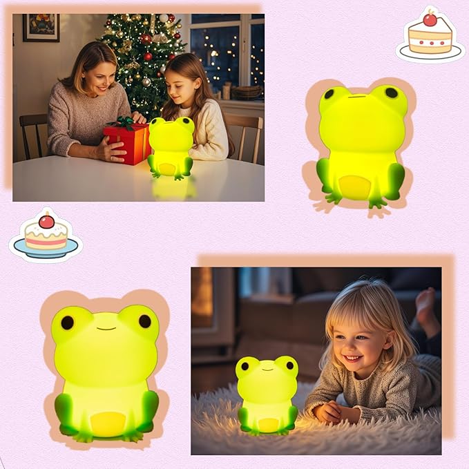Frog Night Light, Frog Gifts, Cute Silicone Nursery Rechargeable Dimmable Bedside Lamp, Kids' Bedroom Decor, Gift for Children, Teens, Christmas Birthdays - Bloomnest