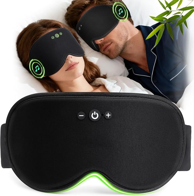 3D Sleep Headphones with Bluetooth 5.4 Sleep Mask, Bamboo Cotton Music Wireless Bluetooth Eye Mask for Sleeping, Earphones HD Speaker Microphone for Travel, Gifts for Men Women, Removable - Bloomnest