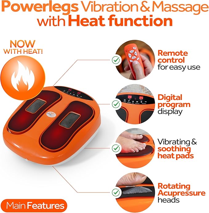 Powerfit Power Legs Electric Foot Massager Machine with Heat - Heated Foot Massager for Neuropathy Pain Circulation - Feet Massager for Pain Relief with Remote Control - Bloomnest