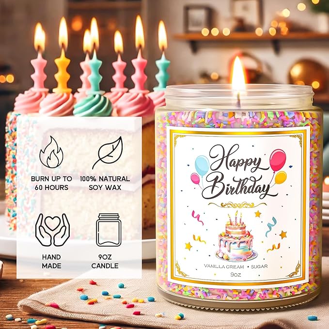 Birthday Candles Gifts for Women, Birthday Gifts for Women Men, 9 oz Happy Birthday Candle with Vanilla Birthday Cake Scent, Women Friendship Ideas - Bloomnest