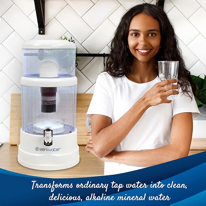 ZENWATER 4-Gallon Countertop Gravity Water Filter System - Portable Alkaline Filtration System - Enjoy Clean and Mineral-Rich Hydration at Home, Office, or Travel - Bloomnest