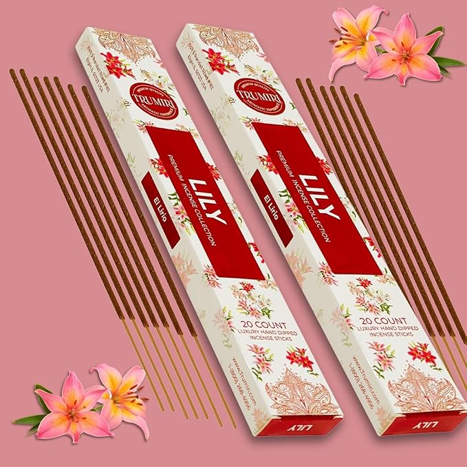 Lily Incense Sticks - Total 40 Insence-Sticks - Dual Pack of 20 Insense - Inciensos - Inscents - Natural Non Toxic Ingredients - Incents - Incence - Inscense - Insents TRUMIRI