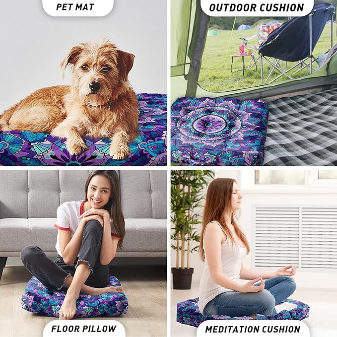 Mandala Meditation Cushion, Boho Meditation Mat, Meditation Pillows for Sitting on Floor, Cushions for Sitting in Home and Outdoor, Square Floor Pillows Cushion Seating for Yoga 22'' X 22'' - Bloomnest