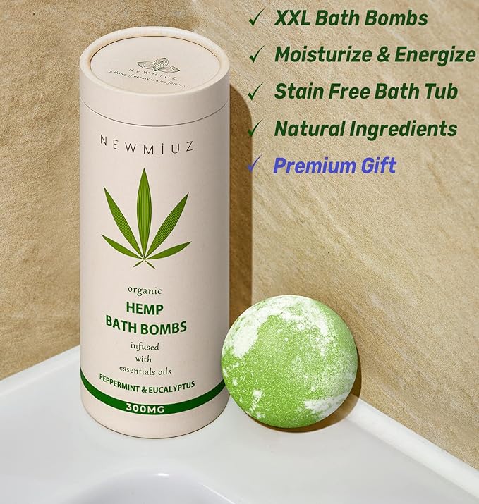 Organic Hemp Bath Bombs Infused Peppermint Eucalyptus Essential Oil Luxurious Bath Essentials Gifts for Dry Skin Immerse Yourself in A Blissful Spa - Bloomnest