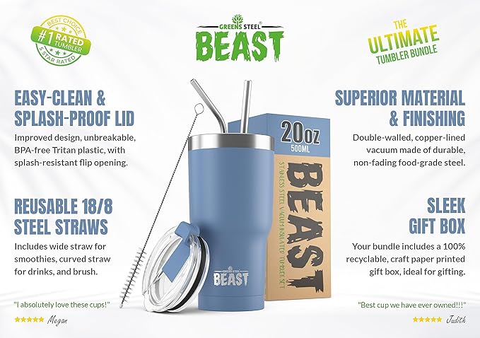 Beast 20 oz Tumbler Stainless Steel Vacuum Insulated Coffee Ice Cup Double Wall Travel Flask (Stormy Sky Blue) - Bloomnest