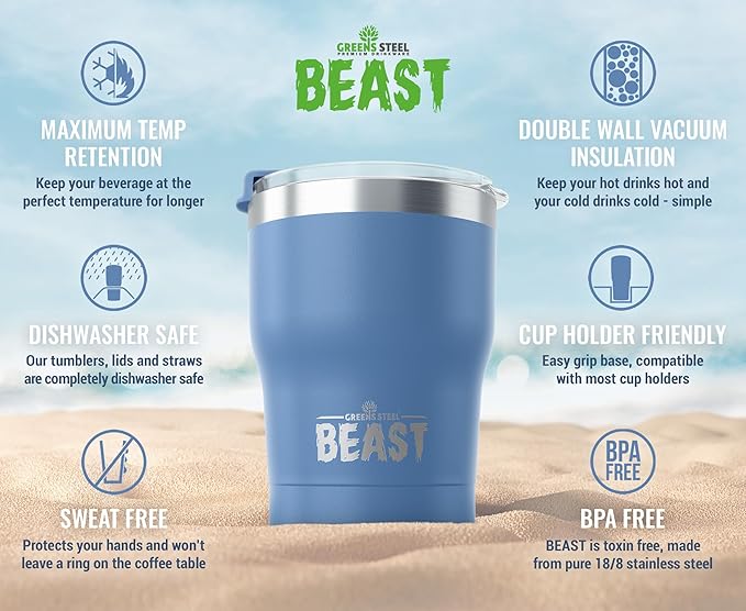 Beast 10 oz Tumbler Stainless Steel Vacuum Insulated Coffee Ice Cup Double Wall Travel Flask (Stormy Sky) - Bloomnest