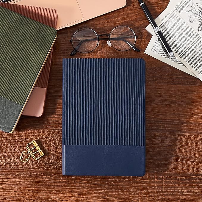 Lined Journal Notebook for Work College Ruled Note Book 5.79"x8.27" A5 PU Leather Daily Journaling 216 Pages for Women Men Writing Home School Supplies Business (Dark Blue) - Bloomnest