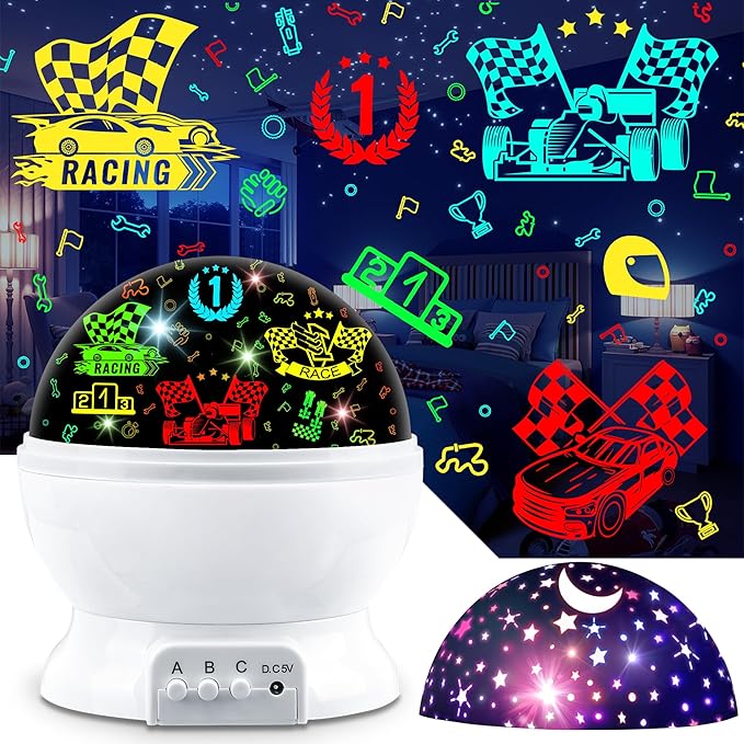 Race Car Night Light Projector Birthday Gifts Toys for Boys Age 3-5 Kids Car Nightlights 360 Degree Rotation with 17 Colors Changing Star Projector Ceiling Light Projector for Boys - Bloomnest