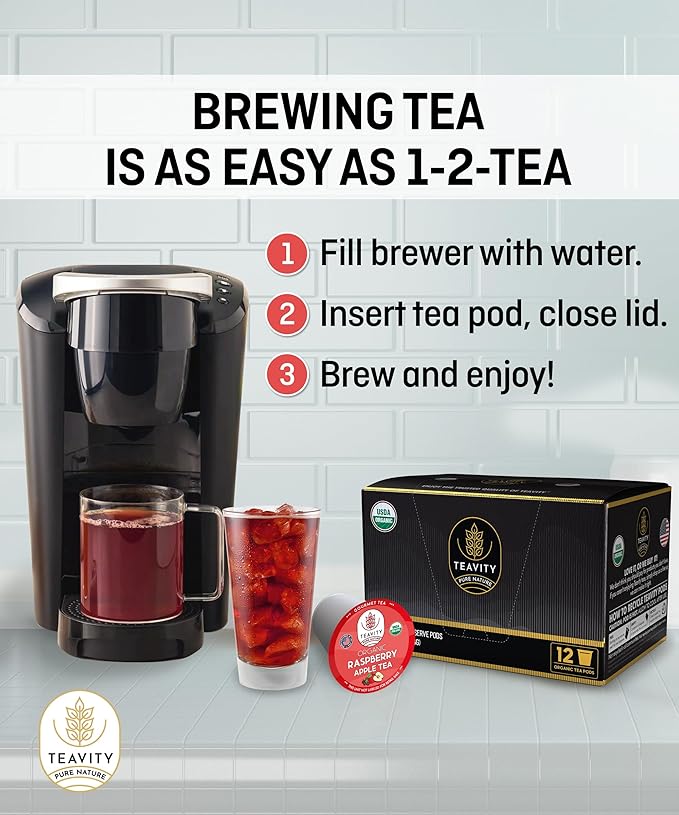 Organic Raspberry Apple Black Tea Pods for Keurig - Naturally Caffeinated Fruit Tea by Teavity (12 Tea Pods) - Bloomnest