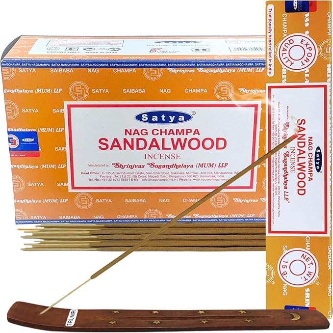 Sandalwood Incense Sticks - Total 180 Insence-Sticks and Incense Stick Holder Bundle Insence Insense Satya - Bloomnest