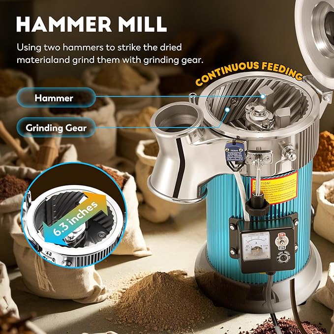 CGOLDENWALL DF-20 Hammer Mill Grinder Commercial Electric Herb Grinder Mill Industrial Automatic Continuous Spice Hammer Grain Mill Pulverizer Capacity 44 Pounds Per Hour 110V Rotate Speed 2840r/min - Bloomnest