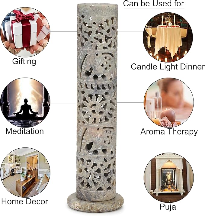 Carry Me Marble Soapstone Incense Stick Holder | Candle Burner | Tea Light Holder - Perfect Handmade Elephant Carving for Gifting. Decorative Home and Office Decor.(3 x 3 x 10.5 Inches) - Bloomnest