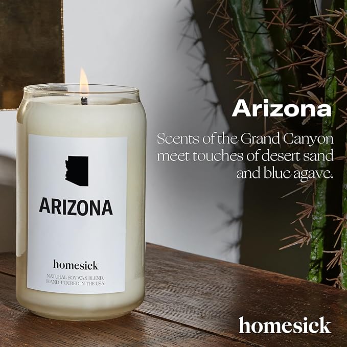 Homesick Scented Candles for Home (Arizona) - 13.75 oz Long-Lasting Soy Wax Jar Candle for Women & Men for All Occasions, 60-80 Hours Burn Time - Notes of Musk, Orange & Lime - Bloomnest