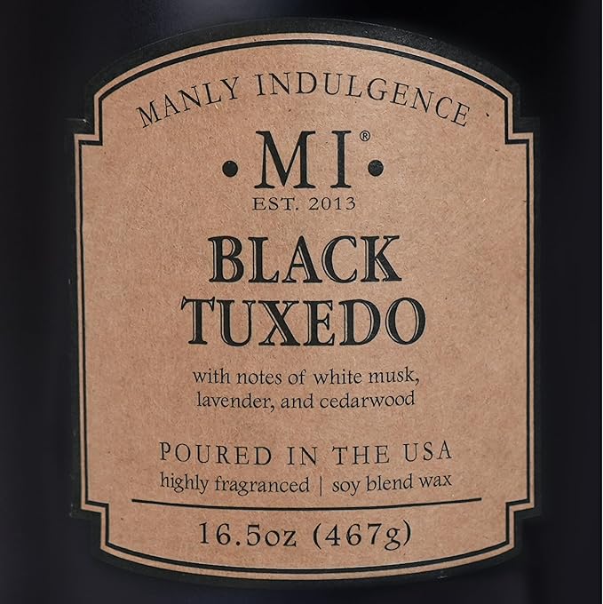 Manly Indulgence Black Tuxedo Candles for Men, 2 Wick, 16.5 oz, Premium Soy Blend Wax, 60H Burn, Candles for Home Scented - Made in The USA - Bloomnest