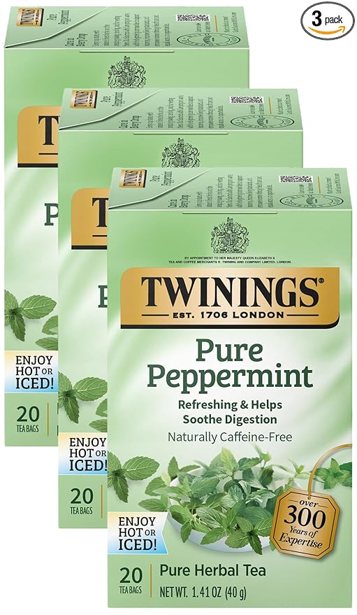 Twinings Pure Peppermint Herbal Tea Bags, 20 Count (Pack of 3) - Bloomnest