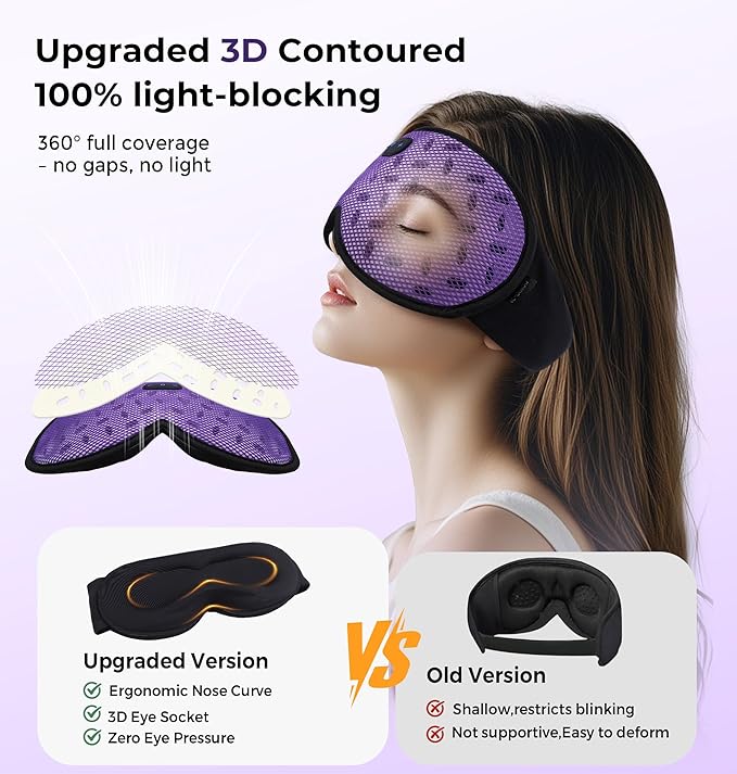 Sleep Mask Headphones with Bluetooth 5.4, LC-dolida Wireless Music Eye Mask for Sleeping Headphones Detachable 3D Eye Cups Cooling Breathable Bluetooth Eye Mask for Side Sleepers - Bloomnest