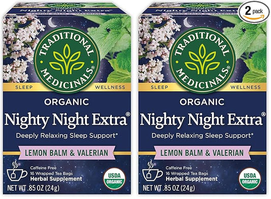 Traditional Medicinals Tea, Organic Nighty Night Extra, Promotes a Good Night's Sleep, 16 Tea Bags (Pack of 2) - Bloomnest