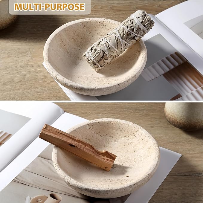 Travertine Incense Holder 2PCS, Natural Marble Incense Holder for Sticks with 9 Incense Holes, Sturdy Incense Burner Ash Catcher, Ideal for Meditation, Relaxing - Bloomnest