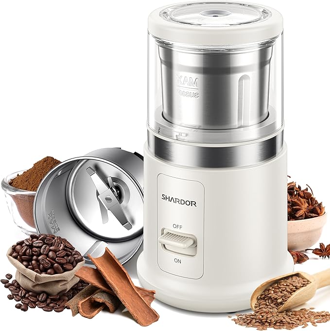 SHARDOR One Touch Coffee Grinder Electric, Spice, Herb, For Coffee Bean Spices and Seeds with 1 Removable Stainless Steel Bowl, Dry Grinder, White - Bloomnest
