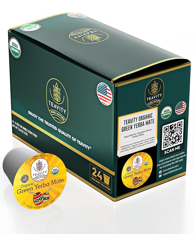 Organic Yerba Mate Tea Pods for Keurig - Green, Unsmoked Yerba Mate by Teavity (24 Tea Pods) - Bloomnest