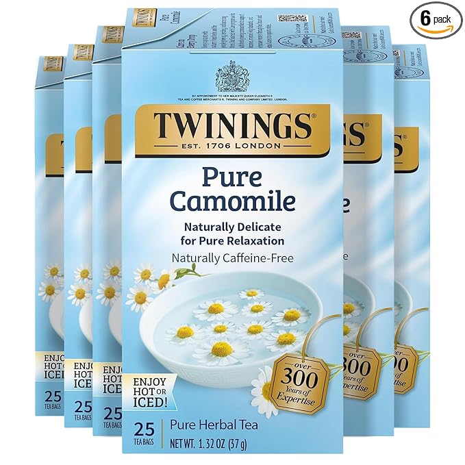 Twinings Pure Camomile Herbal Tea Individually Wrapped Bags, 25 Count (Pack of 6), Calming & Delicate, Naturally Caffeine-Free, Enjoy Hot or Iced, 150 Teabags - Bloomnest