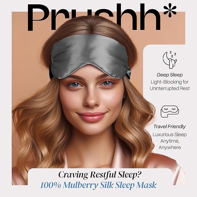Adjustable Blackout Silk Sleep Mask - Luxurious 100% Pure Mulberry Eye Mask for Restful Sleep & Travel, Hypoallergenic, Cooling, for Women & Men, Grade 6A Silk (Charcoal Grey) - Bloomnest